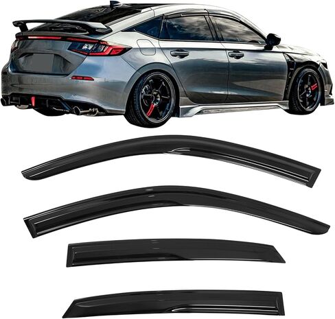 شريط IKON MOTORSPORTS على أقنعة النوافذ متوافق مع 2022-2026 Honda Civic Hatchback، واقي المطر الأسود من الأكريليك على طراز Mugen، عاكسات الرياح الجانبية للنافذة 4 قطع in Saudi Arabia