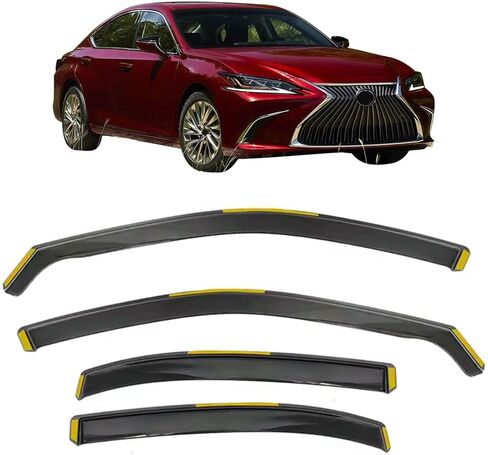 IKON MOTORSPORTS في أقنعة نافذة القناة المتوافقة مع 2019-2025 Lexus ES250 ES300h ES350، في نمط القناة حقن PC واقيات المطر السوداء، عاكسات الرياح الجانبية للنافذة 4 قطع in Saudi Arabia