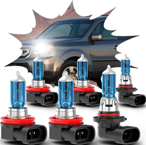 Fit for Honda Pilot 2006 2007 2008 2009 2010 2011 2012 2013 2014 2015 2016 2017 2018, 9005 H11 High Low Beam Halogen Headlight Bulbs & H11/H16 Fog Light Bulbs, Ultra - High Performance, Pack of 6 in Kuwait