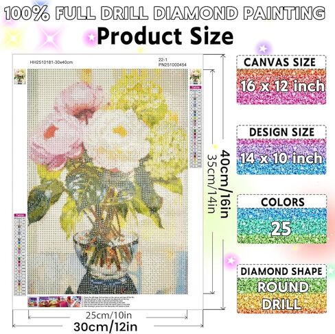 Xixter 5D Diamond Painting Kit for Adults, Dimond Art Paintings with Round Diamonds, Beginner DIY Craft for Home Wall Decoration (12x16 Inch) (Flower) in Saudi Arabia