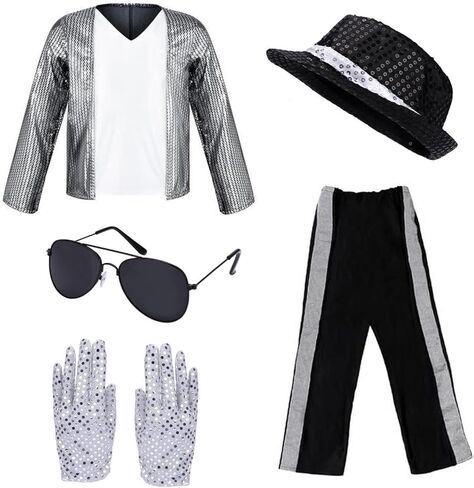 ACTLATI Kids Dance Star Costume Boys 80s 90s Pop Stage Halloween Cosplay Set for Hip Hop Disco Role Play Kits 4-9 Years in Saudi Arabia