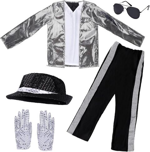 ACTLATI Kids Dance Star Costume Boys 80s 90s Pop Stage Halloween Cosplay Set for Hip Hop Disco Role Play Kits 4-9 Years in Saudi Arabia
