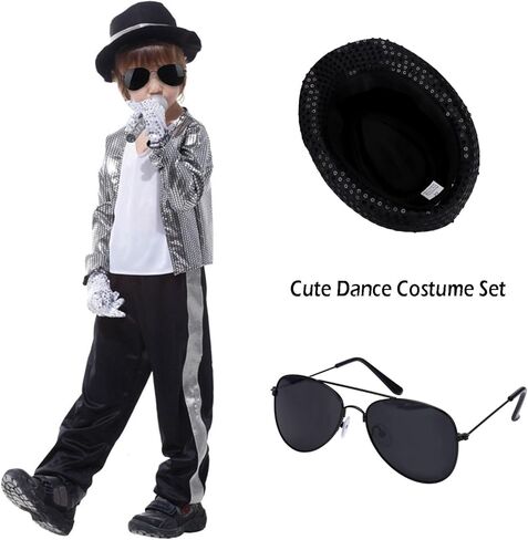 ACTLATI Kids Dance Star Costume Boys 80s 90s Pop Stage Halloween Cosplay Set for Hip Hop Disco Role Play Kits 4-9 Years in Saudi Arabia