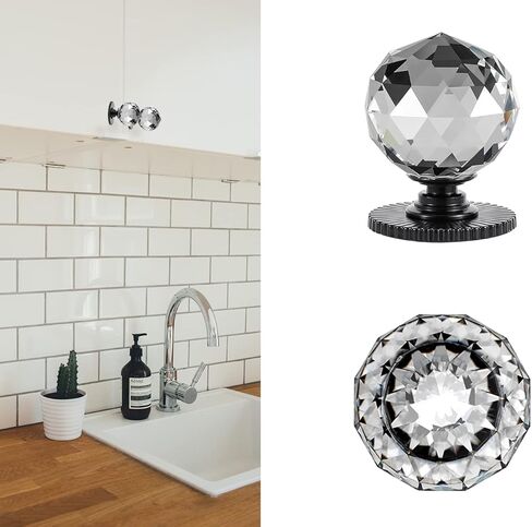 Stargallery Round Crystal Self Stick Knobs 1-3/5 Inch 40mm Diameter Crystal Knobs Cabinet Knobs Replacement Knob with Adhesive for Cabinet Mirror Cupboard Window Glass Sliding Door Drawer (2, Gold) in Kuwait