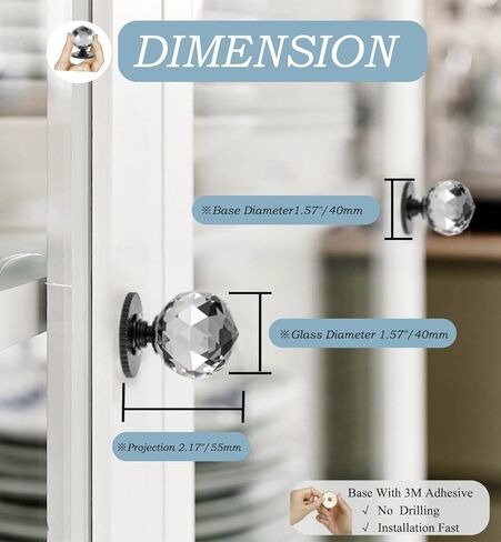 Stargallery Round Crystal Self Stick Knobs 1-3/5 Inch 40mm Diameter Crystal Knobs Cabinet Knobs Replacement Knob with Adhesive for Cabinet Mirror Cupboard Window Glass Sliding Door Drawer (2, Gold) in Kuwait