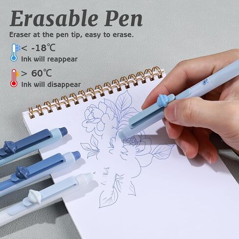 8 Pcs Cute Erasable Gel Pens with Erasers, 0.5 mm Fine Point Black & Blue Ink Pens, Smooth Writing Retractable Pen for Note Taking and Crossword Puzzles (Pink) in Saudi Arabia
