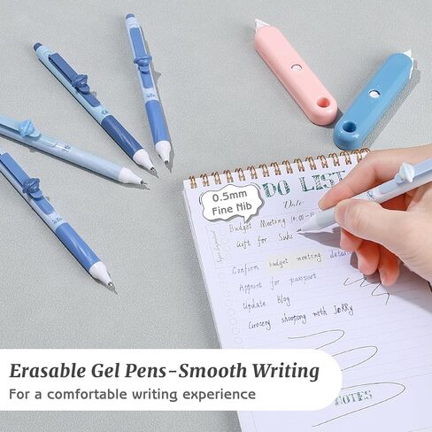 8 Pcs Cute Erasable Gel Pens with Erasers, 0.5 mm Fine Point Black & Blue Ink Pens, Smooth Writing Retractable Pen for Note Taking and Crossword Puzzles (Pink) in Saudi Arabia