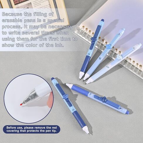 8 Pcs Cute Erasable Gel Pens with Erasers, 0.5 mm Fine Point Black & Blue Ink Pens, Smooth Writing Retractable Pen for Note Taking and Crossword Puzzles (Pink) in Saudi Arabia