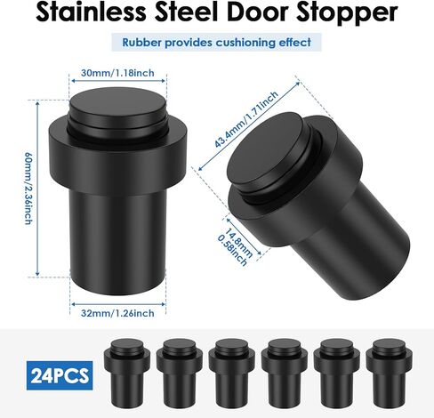 JUXILPP 24 Pcs Wall Protector Stainless Steel Cylindrical Door Stoppers with Rubber Rings Silent Floor Door Stops for Cabinets Furnishings in Saudi Arabia