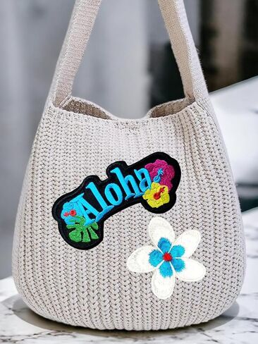 Set. Blue Aloha with Hibiscus Flower Patches Hawaii Cartoon Embroidered Iron On Sew On Patch Sewing Supplies Jacket Jeans Clothes Hats Decoration Stickers Embroidery (2 Pieces) in Saudi Arabia