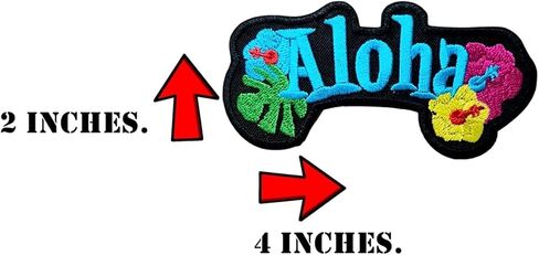 Set. Blue Aloha with Hibiscus Flower Patches Hawaii Cartoon Embroidered Iron On Sew On Patch Sewing Supplies Jacket Jeans Clothes Hats Decoration Stickers Embroidery (2 Pieces) in Saudi Arabia