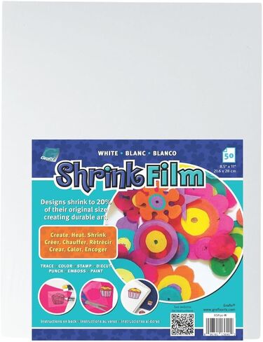 فيلم Grafix Shrink - ورق أبيض غير شفاف مقاس 8.5 بوصة × 11 بوصة، صمم فنك وقم بتقليصه لإنشاء المجوهرات والزينة والحرف الورقية وبطاقات الهدايا والزخارف والمزيد، عبوة من 50 قطعة in Saudi Arabia