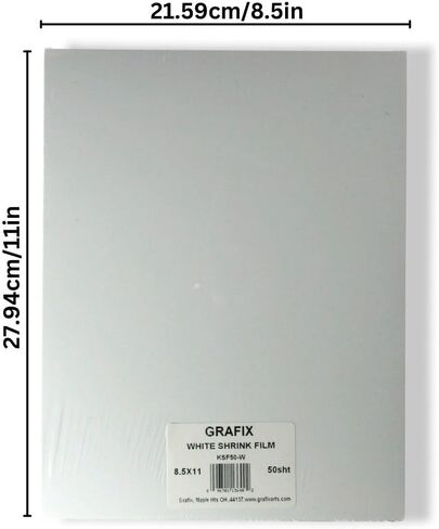 فيلم Grafix Shrink - ورق أبيض غير شفاف مقاس 8.5 بوصة × 11 بوصة، صمم فنك وقم بتقليصه لإنشاء المجوهرات والزينة والحرف الورقية وبطاقات الهدايا والزخارف والمزيد، عبوة من 50 قطعة in Saudi Arabia