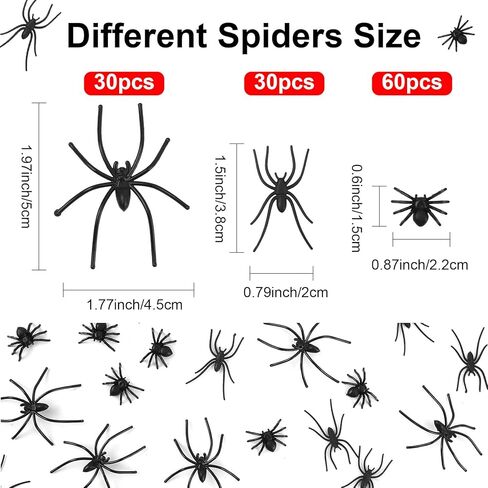 120 قطعة من العناكب البلاستيكية، 3 أحجام من العناكب المزيفة، عنكبوت واقعي أسود، ألعاب عنكبوت وهمية صغيرة، دعائم مزحة للهالوين للمنزل، لوازم تزيين حفلات الهالوين الداخلية in Kuwait