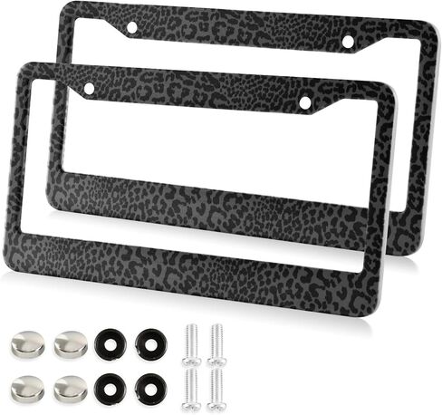 ALAZA Dark Gray Leopard Cheetah Print License Plate Frames for Women Men 2 pcs Personalized Car License Plate Holder with Screw Caps, Round Hole in Saudi Arabia
