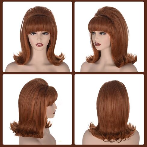 Coraline Womens Flip Wig 70s Pinup Pelucas 60s Retro Beehive Style Vintage Look Betty Rubble Wig Halloween Costume Women Wig wtih Bang (White) in Kuwait