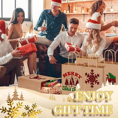 Yeaqee 100 Pcs Christmas Kraft Gift Bags Bulk Xmas Holiday Paper Gift Bags with Handle Plaid Candy Treat Party Favor Bags for Christmas New Year Presents Wrapping Party Favor Supplies Decor in Saudi Arabia
