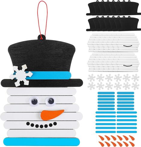 Shellwei 12 Pcs Winter Snowman Stick Craft Ornament DIY Wooden Christmas Craft Snowman Stick Ornaments Winter Art and Crafts Hanging Decoration for Xmas Home Party Activity Supplies in Saudi Arabia