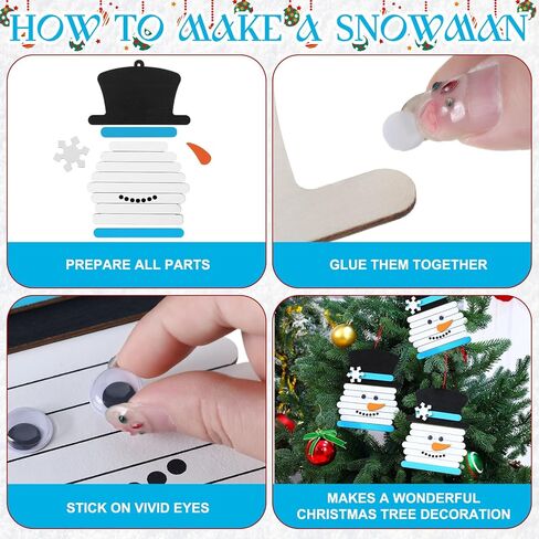 Shellwei 12 Pcs Winter Snowman Stick Craft Ornament DIY Wooden Christmas Craft Snowman Stick Ornaments Winter Art and Crafts Hanging Decoration for Xmas Home Party Activity Supplies in Saudi Arabia