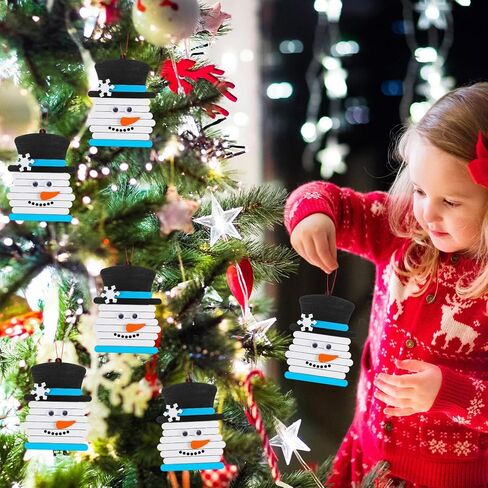 Shellwei 12 Pcs Winter Snowman Stick Craft Ornament DIY Wooden Christmas Craft Snowman Stick Ornaments Winter Art and Crafts Hanging Decoration for Xmas Home Party Activity Supplies in Saudi Arabia