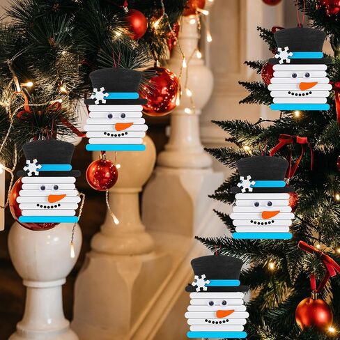 Shellwei 12 Pcs Winter Snowman Stick Craft Ornament DIY Wooden Christmas Craft Snowman Stick Ornaments Winter Art and Crafts Hanging Decoration for Xmas Home Party Activity Supplies in Saudi Arabia