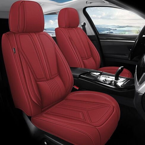 otoez Car Seat Covers Full Set, 5 Seats Nappa Leather Seat Cover for Car Seden SUV Truck, Waterproof Automotive Seat Cover Full Coverage Front and Rear Seat Protector, Red in Kuwait