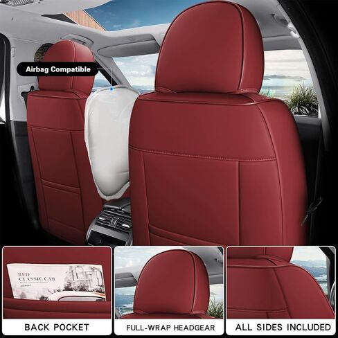 otoez Car Seat Covers Full Set, 5 Seats Nappa Leather Seat Cover for Car Seden SUV Truck, Waterproof Automotive Seat Cover Full Coverage Front and Rear Seat Protector, Red in Kuwait
