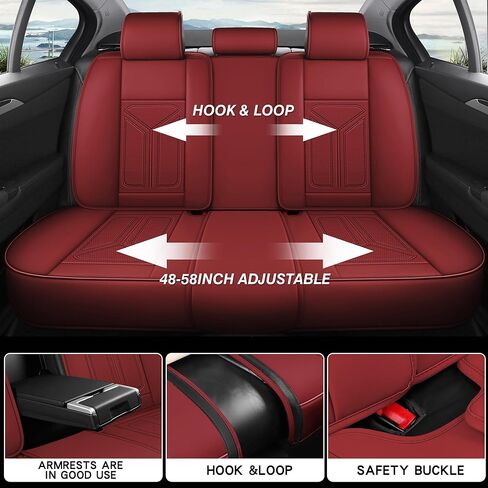 otoez Car Seat Covers Full Set, 5 Seats Nappa Leather Seat Cover for Car Seden SUV Truck, Waterproof Automotive Seat Cover Full Coverage Front and Rear Seat Protector, Red in Kuwait