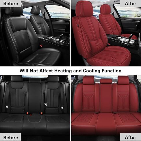 otoez Car Seat Covers Full Set, 5 Seats Nappa Leather Seat Cover for Car Seden SUV Truck, Waterproof Automotive Seat Cover Full Coverage Front and Rear Seat Protector, Red in Kuwait