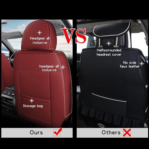 otoez Car Seat Covers Full Set, 5 Seats Nappa Leather Seat Cover for Car Seden SUV Truck, Waterproof Automotive Seat Cover Full Coverage Front and Rear Seat Protector, Red in Kuwait