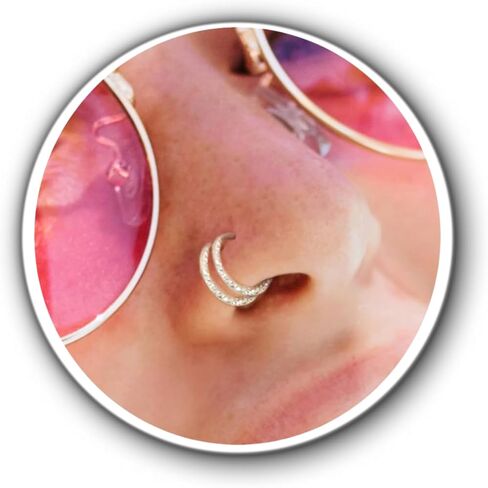 Gold Clip on Double Nose Piercing Hoop - Hypoallergenic Tiny Handmade 20 gauge Faux Spiral Nose Ring - 14k Gold 7mm No Piercing Needed Fake Double Nose Hoop in Saudi Arabia