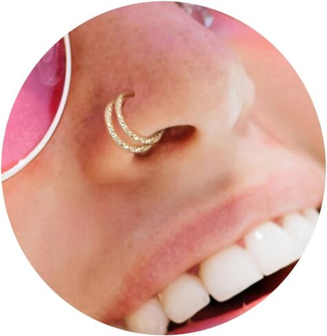 Gold Clip on Double Nose Piercing Hoop - Hypoallergenic Tiny Handmade 20 gauge Faux Spiral Nose Ring - 14k Gold 7mm No Piercing Needed Fake Double Nose Hoop in Saudi Arabia