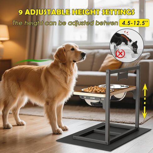 ADENGL 9 Height Adjustable Dog Bowl Stand with Two 1.7L Stainless Steel, Slow Feeder Bowls and Nonslip Pad, Perfect for Medium and Large Dogs in Kuwait