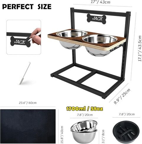 ADENGL 9 Height Adjustable Dog Bowl Stand with Two 1.7L Stainless Steel, Slow Feeder Bowls and Nonslip Pad, Perfect for Medium and Large Dogs in Kuwait