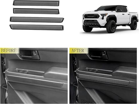 ملحقات السيارة المتوافقة مع Toyota Tacoma 2024 2025 2026 مساند للذراعين للأبواب الداخلية غطاء لوحة سفلية 4 قطعة (نمط ألياف الكربون) in Kuwait