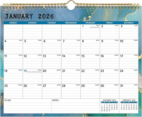 Wall Calendar 2026-2027 – 2 Year Calendar 2026-2027, Jan 2026 – Dec 2027, 14.57 x 11.42 In, 2026 Calendar 24 Months, Monthly Calendar 2026, with Ruled Blocks, Thick Paper, Holidays, To-do List ＆ Notes in Saudi Arabia