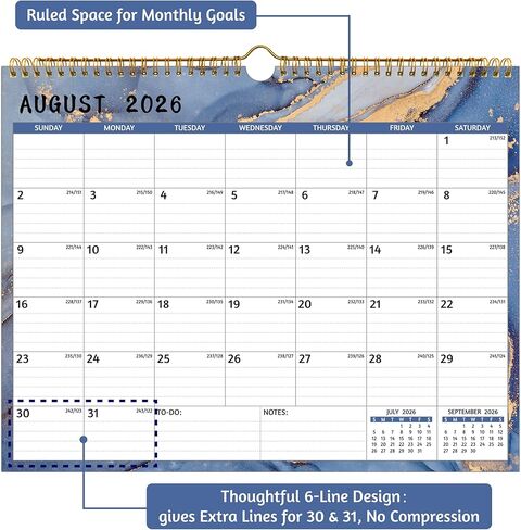 Wall Calendar 2026-2027 – 2 Year Calendar 2026-2027, Jan 2026 – Dec 2027, 14.57 x 11.42 In, 2026 Calendar 24 Months, Monthly Calendar 2026, with Ruled Blocks, Thick Paper, Holidays, To-do List ＆ Notes in Saudi Arabia