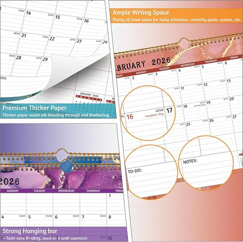 Wall Calendar 2026-2027 – 2 Year Calendar 2026-2027, Jan 2026 – Dec 2027, 14.57 x 11.42 In, 2026 Calendar 24 Months, Monthly Calendar 2026, with Ruled Blocks, Thick Paper, Holidays, To-do List ＆ Notes in Saudi Arabia