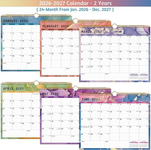 Wall Calendar 2026-2027 – 2 Year Calendar 2026-2027, Jan 2026 – Dec 2027, 14.57 x 11.42 In, 2026 Calendar 24 Months, Monthly Calendar 2026, with Ruled Blocks, Thick Paper, Holidays, To-do List ＆ Notes in Saudi Arabia