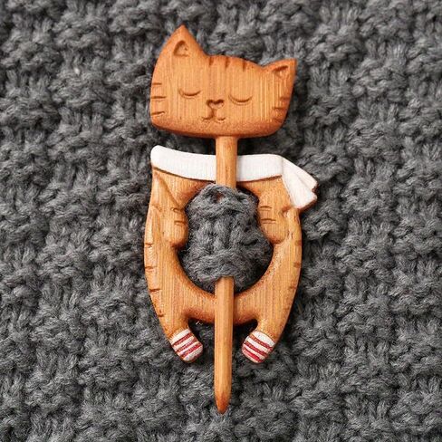 1PC Cute Cat Winter Sweater Scarf Fixed Buckle - Wooden Brooch Cat Decorative Fixed Buckle in Saudi Arabia