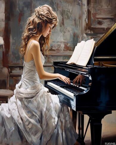 FUKVHIL DIY Paint by Numbers for Adults Woman Playing Piano DIY Painting by Number Kits Oil Paint Drawing Canvas Home Decor Gift, 40x50cm Without Frame in Saudi Arabia