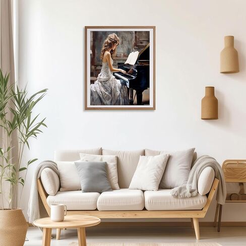 FUKVHIL DIY Paint by Numbers for Adults Woman Playing Piano DIY Painting by Number Kits Oil Paint Drawing Canvas Home Decor Gift, 40x50cm Without Frame in Saudi Arabia