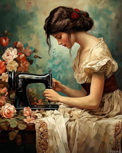 FUKVHIL DIY Paint by Numbers for Adults Beginner, Woman Paint by Numbers Kit Retro Sewing Machine Painting by Numbers for Adults, 16" x 20" Drawing Paintwork with Paintbrushes in Saudi Arabia