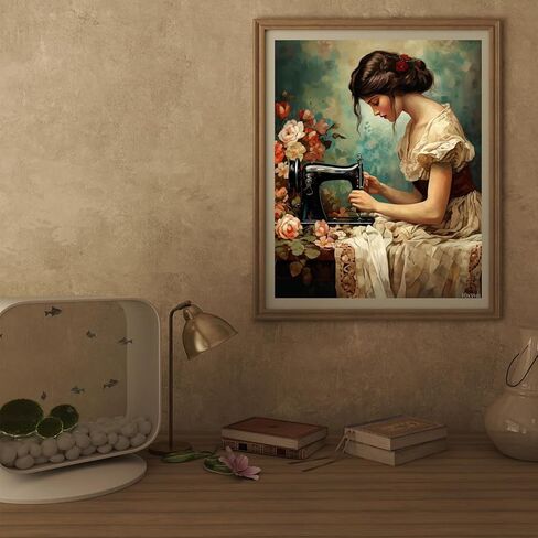 FUKVHIL DIY Paint by Numbers for Adults Beginner, Woman Paint by Numbers Kit Retro Sewing Machine Painting by Numbers for Adults, 16" x 20" Drawing Paintwork with Paintbrushes in Saudi Arabia