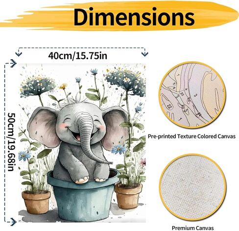 Paint by Numbers for Adult Kits, Elephant DIY Oil Painting by Number Kits for Adults Beginners on Canvas for Home Wall Decor Christmas Birthday Gifts 40X50cm/16x20in (No Frame) in Saudi Arabia