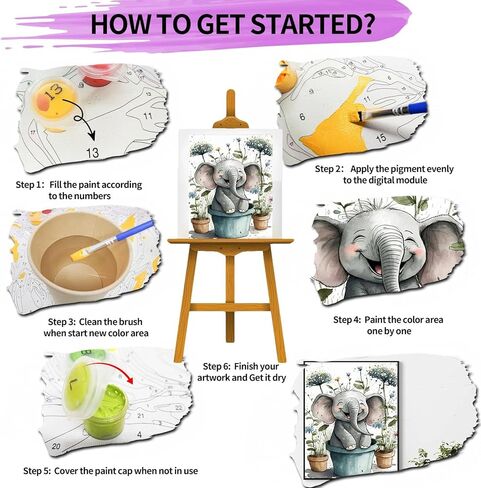 Paint by Numbers for Adult Kits, Elephant DIY Oil Painting by Number Kits for Adults Beginners on Canvas for Home Wall Decor Christmas Birthday Gifts 40X50cm/16x20in (No Frame) in Saudi Arabia