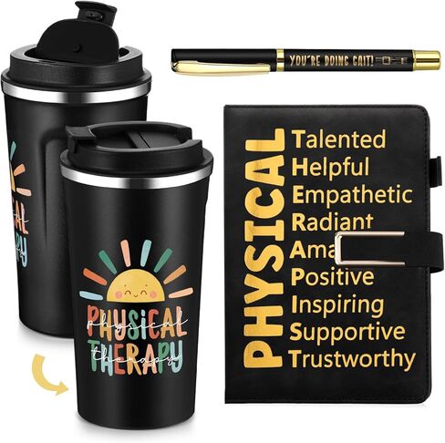 Pickmesh 3Pcs National Physical Therapy Month Gifts 17 oz Physical Therapist Tumbler with Inspirational A5 Leather Journal You're Doing Gait Pen Thank You for Physiotherapist Assistant Student (Black) in Saudi Arabia
