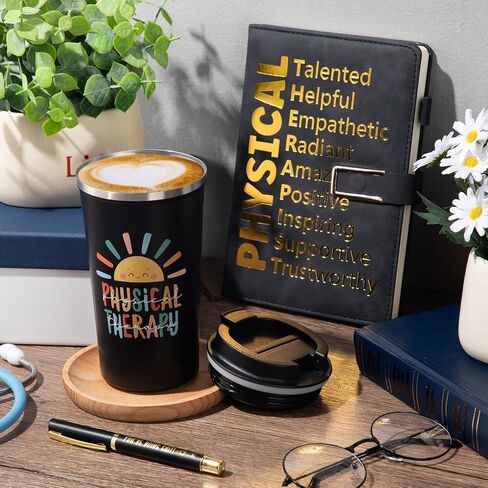 Pickmesh 3Pcs National Physical Therapy Month Gifts 17 oz Physical Therapist Tumbler with Inspirational A5 Leather Journal You're Doing Gait Pen Thank You for Physiotherapist Assistant Student (Black) in Saudi Arabia