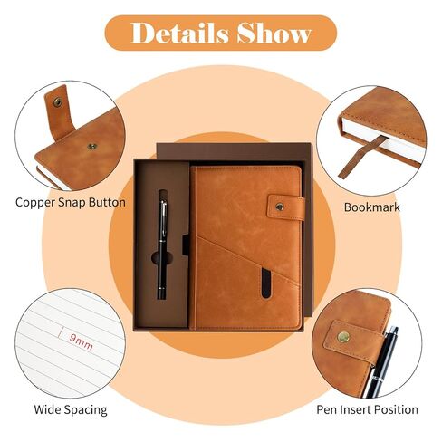 HAIJSEVR A5 Lined Leather Journal Notebook with Pen Set, Vintage Hardcover Diary A5 Notebook with Magnetic Closure, Personalized Travel Journals Classic Business Gift Box Bag Set for Christmas Birthday in Saudi Arabia