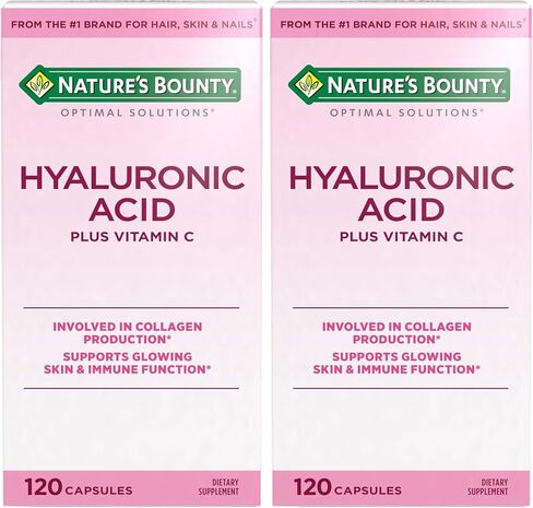 Nature's Bounty Optimal Solutions Hyaluronic Acid, Supports Glowing Skin and Immune function, with Vitamin C, 120 Capsules in Kuwait